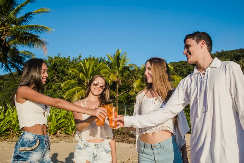 people celebrating while on vacation