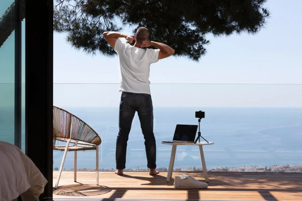 full shot man stretching outdoors