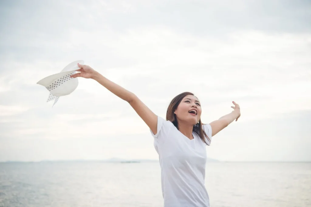 happy women on the beach