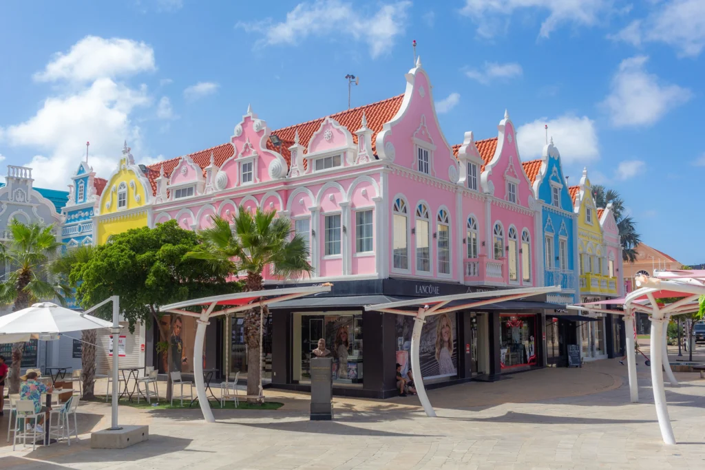 Oranjestad’s pastel-colored buildings