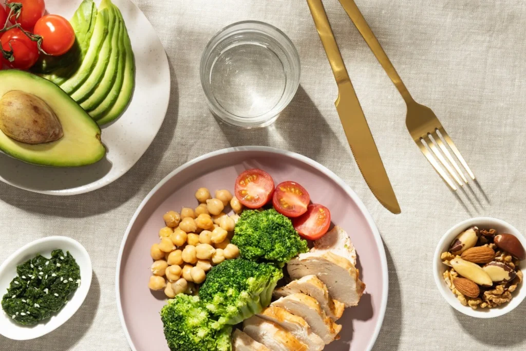 Top View of Plate with Balance Diet Foods