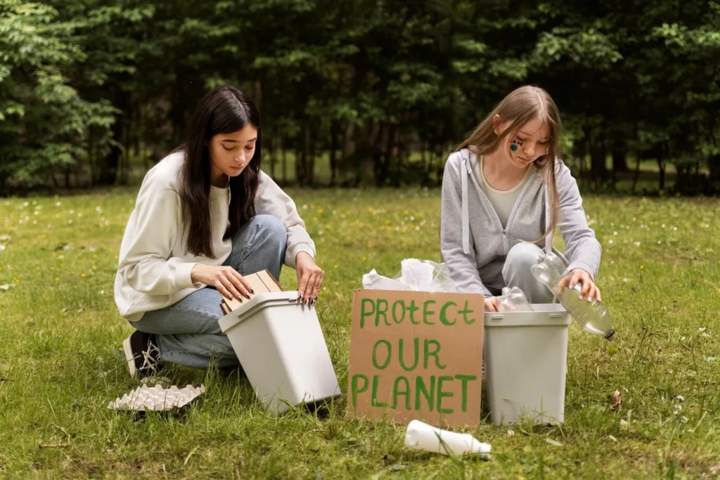 Two womens with Protect Our Planet board